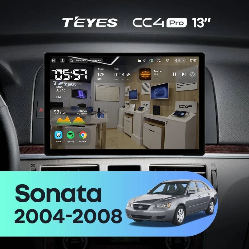 Штатная магнитола Teyes CC4 Pro 8/128 Hyundai Sonata NF (2004-2008) (13")