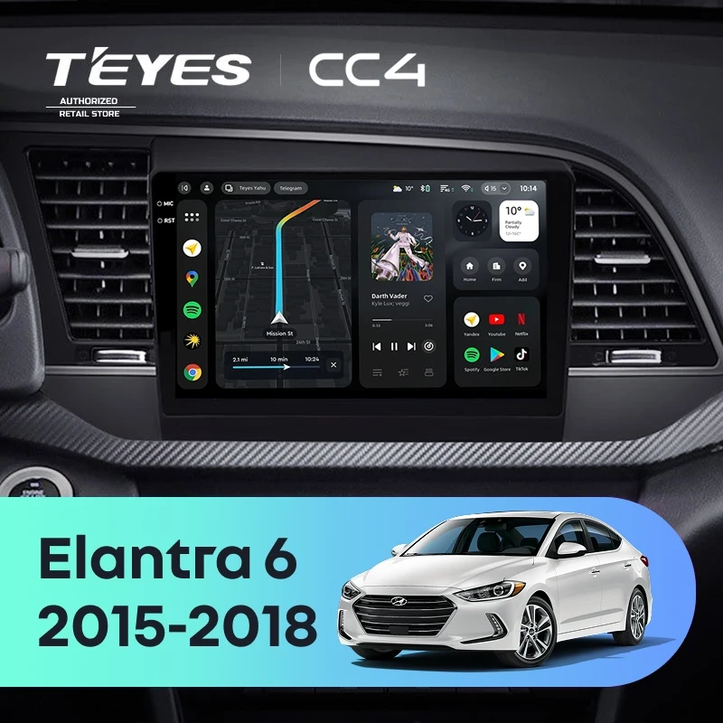 Штатная магнитола Teyes CC4 6/64 Hyundai Elantra 6 (2015-2018) Тип-B