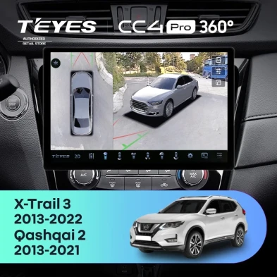 Штатная магнитола Teyes CC4 Pro 360 12/256 Nissan Qashqai 2 (2013-2021) F2 Тип-AВ (13")