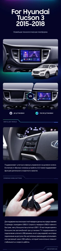 Штатная магнитола Teyes CC3 4/32 Hyundai Tucson 3 (2015-2018) Тип-B
