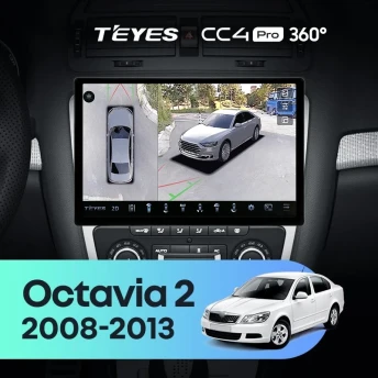 Штатная магнитола Teyes CC4 Pro 360 12/256 Skoda Octavia 2 A5 (2008-2013) Серая (11")