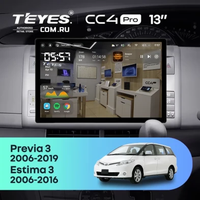 Штатная магнитола Teyes CC4 Pro 12/256 Toyota Previa XR50 3 (2006-2019) Правый руль (13")