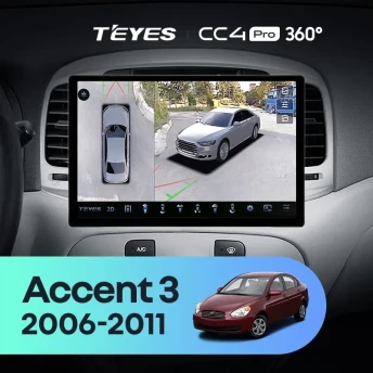 Штатная магнитола Teyes CC4 Pro 360 12/256 Hyundai Verna 2 (2006-2011) (13")