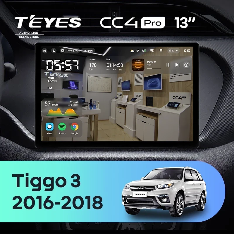 Штатная магнитола Teyes CC4 Pro 8/128 Chery Tiggo 3 (2016-2018) (13")